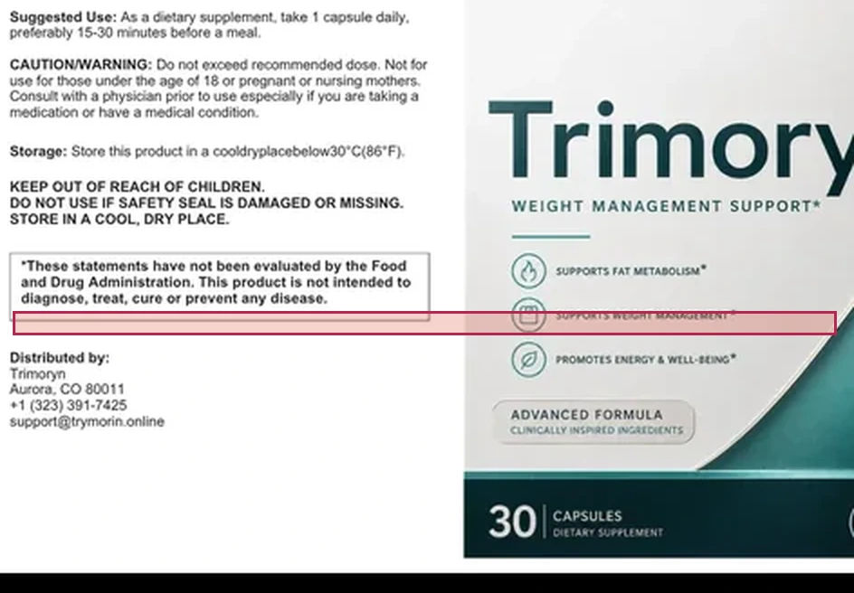 The Trimoryn Supplement Facts panel with the turmeric extract line highlighted