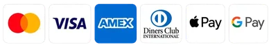 Payment logos: Visa, Mastercard, Discover and American Express